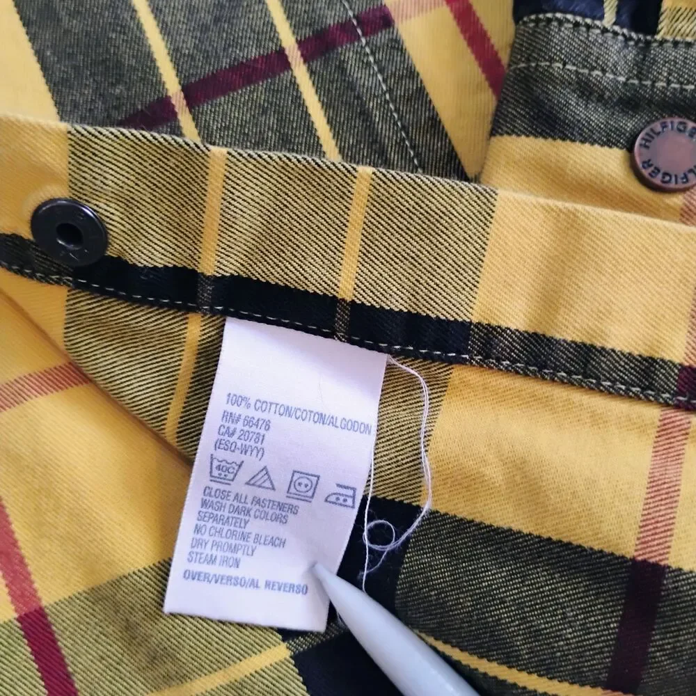 Tommy Hilfiger Y2K Yellow Plaid Flannel Shirt Small Clueless 2002 Snap Vintage - Picture 7 of 16